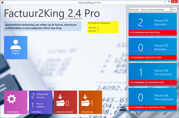 Factuur2King 2.2 Startscherm