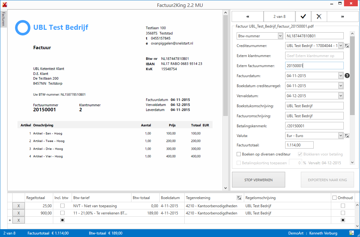 Factuur2King - UBL verwerken 2